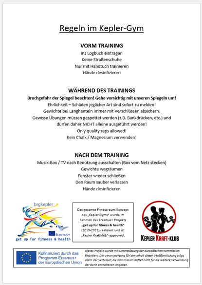 Kepler Gym – die Regeln sind fertig – 11.12.2020